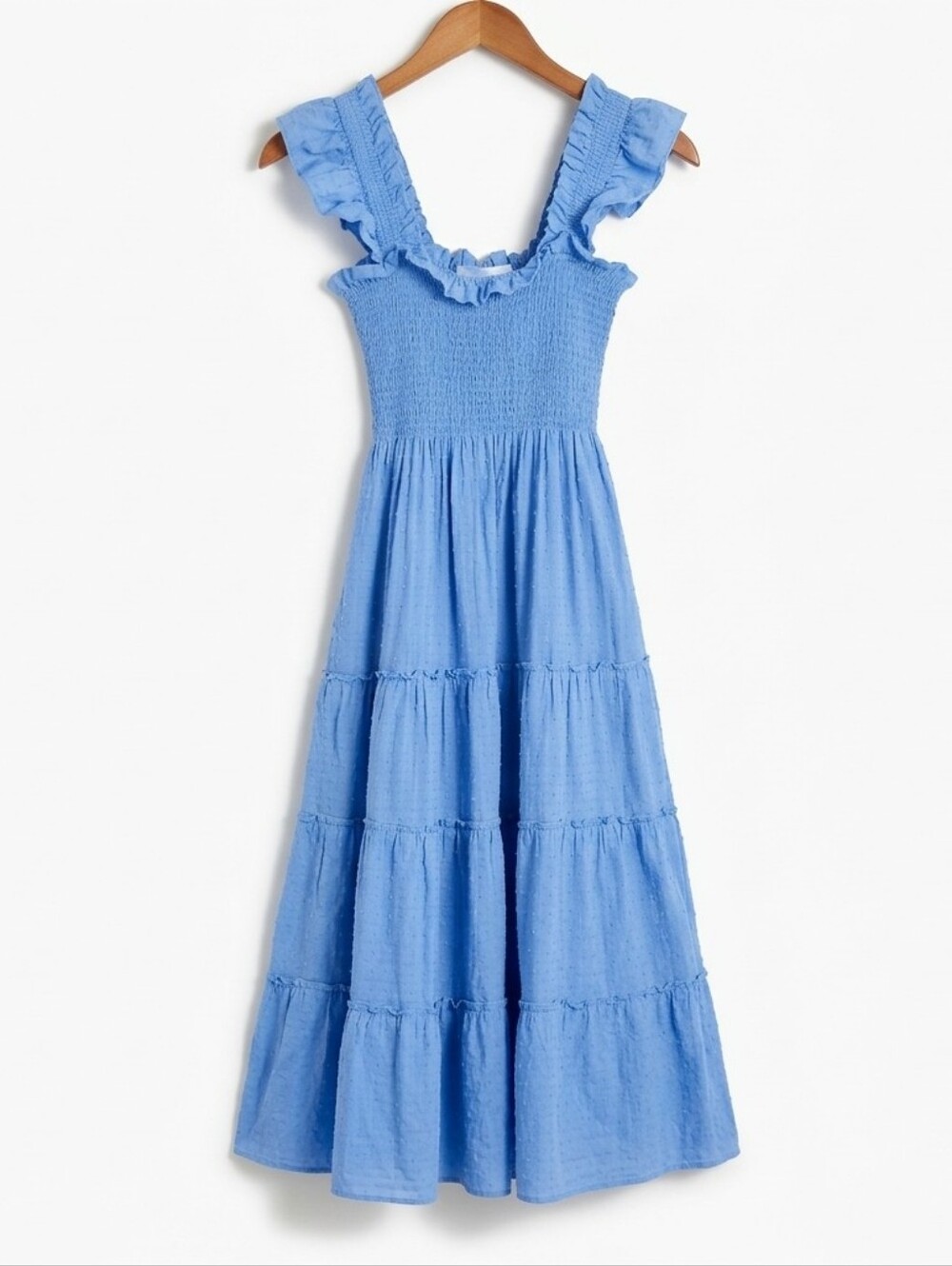 Hill House Light Blue Smocked Ruffle-Shoulder Maxi Dress